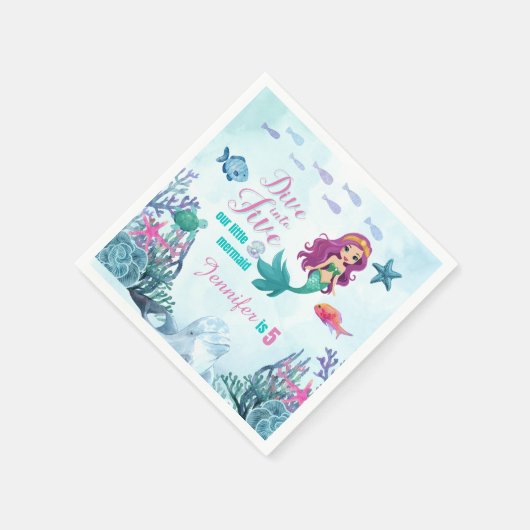 五紫の人魚の女の子に飛び込む5誕生日 スタンダードカクテルナプキン (角)