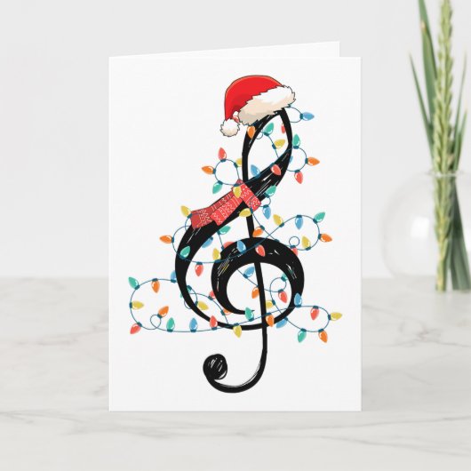 五線譜のクリスマスイルミネーションが好きなクリスマス愛好家 カード (正面)