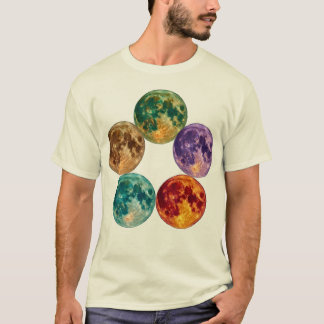 五色の幻想的な月 - サプライズビンテージ天文学アート Tシャツ