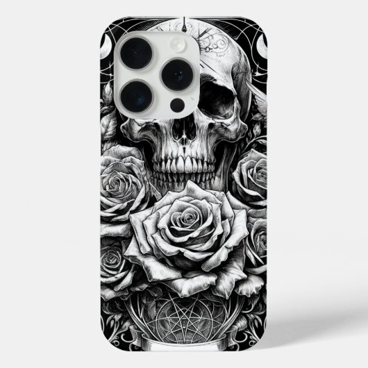 五芒星のドクロ スカル&バラ タロットアート Case-Mate iPhoneケース (裏面)