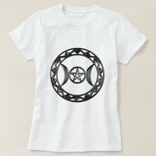 五芒星の未婚の母老婆を持つ三重の女神 Tシャツ (デザイン正面)