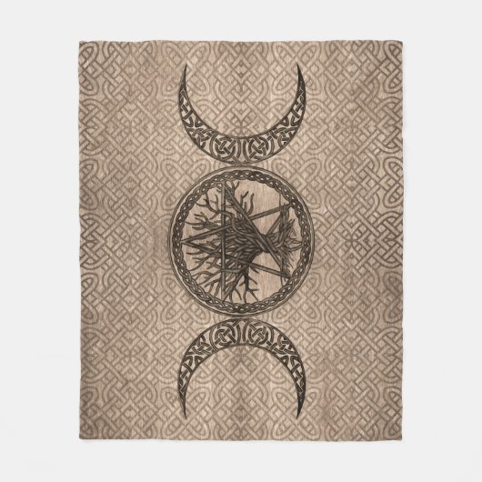 五角形と生命の木を持つ三重月 フリースブランケット (正面)
