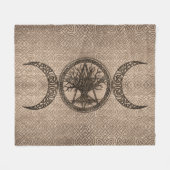 五角形と生命の木を持つ三重月 フリースブランケット (正面(横))