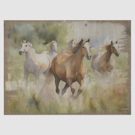 五頭の野生馬が離れて飛行する 薄葉紙 (正面)