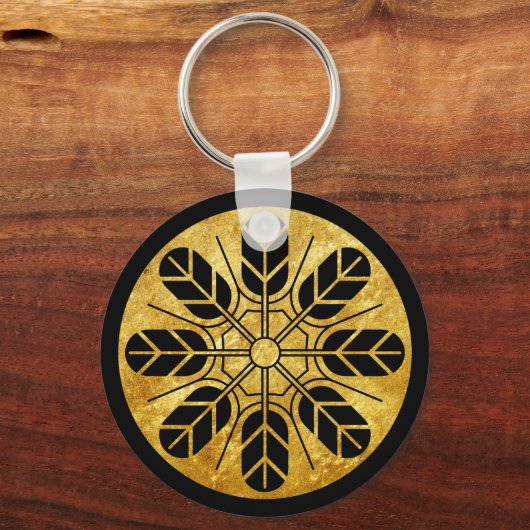 井上日本氏家門門フェイク金ゴールドブラック キーホルダー (正面)