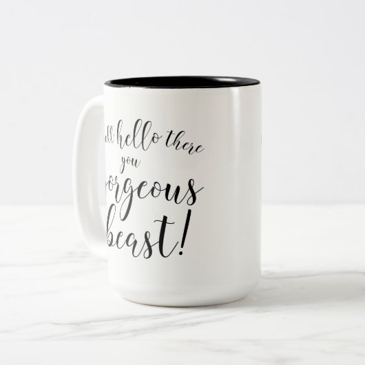 井戸こんにちはそこに豪華な獣! タイポグラフィ ツートーンマグカップ (正面左)