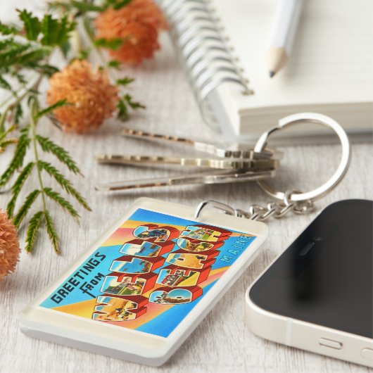 井戸のビーチメイン私古いヴィンテージ旅行記念品 キーホルダー (正面右)