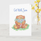 井戸、大将、花及びテディー・ベアをすぐに得て下さい カード (黄色い花)