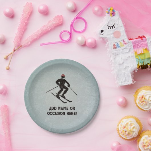 亜鉛メッキ鋼鉄の上のスキー男の外観の男性パーティー ペーパープレート (パーティー)