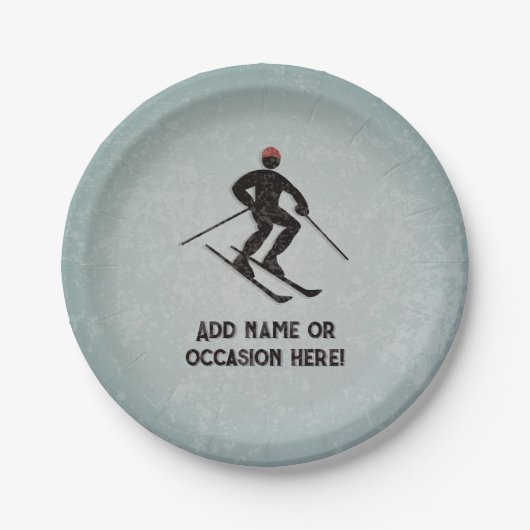 亜鉛メッキ鋼鉄の上のスキー男の外観の男性パーティー ペーパープレート (正面)