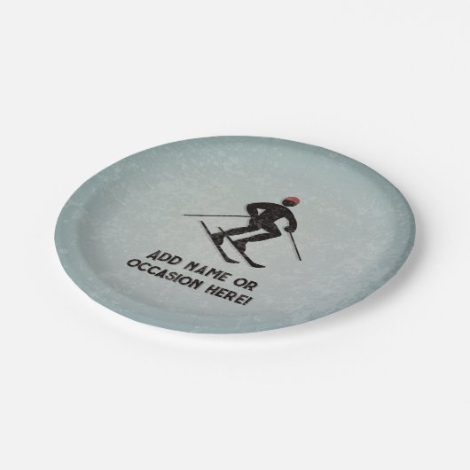 亜鉛メッキ鋼鉄の上のスキー男の外観の男性パーティー ペーパープレート (アングル)