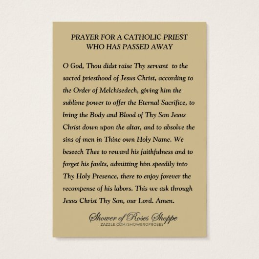 亡きカトリック司祭の葬儀祈りの言葉 (裏面)