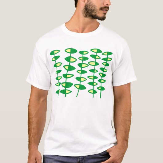 交互の葉の抽象画 - 緑とクリーム色 Tシャツ (正面)