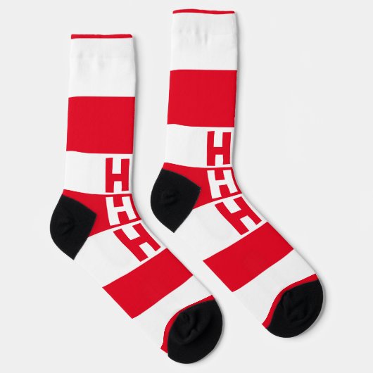 交互スクエアHO HO RED ストライプの ソックス (右)