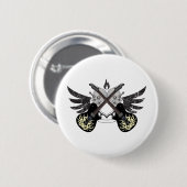 交差させたギターおよびスカル 缶バッジ (正面&裏面)