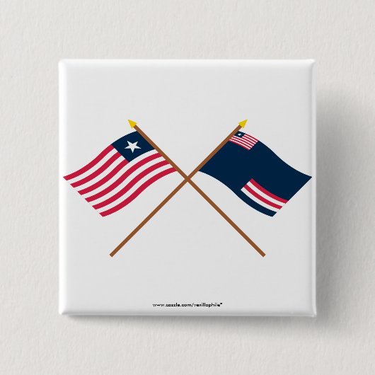 交差させたリベリアおよび壮大なBassa郡旗 缶バッジ (正面)