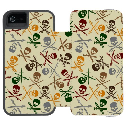 交差させた剣が付いている海賊スカル INCIPIO iPhoneウォレットケース (フォリオ Open)