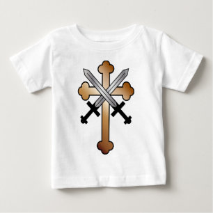 交差させた剣が付いている銅の十字 ベビーTシャツ