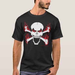 交差させた骨および炎の人のTシャツが付いているスカル Tシャツ