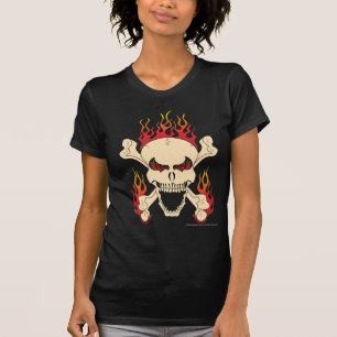 交差させた骨及び炎の女性のTシャツが付いているスカル Tシャツ