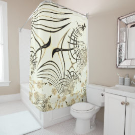 交差したナットブラウンの曲線トレース、明るい背景 シャワーカーテン