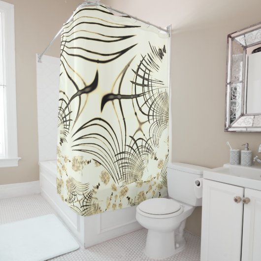 交差したナットブラウンの曲線トレース、明るい背景 シャワーカーテン (インサイチュ)