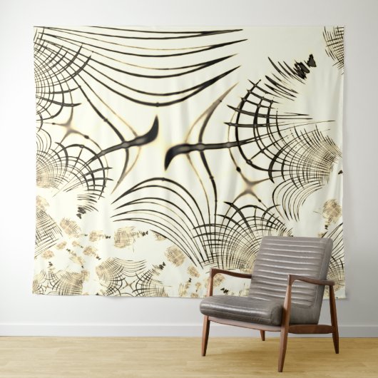 交差したナットブラウンの曲線トレース、明るい背景 タペストリー (インサイチュ(横))