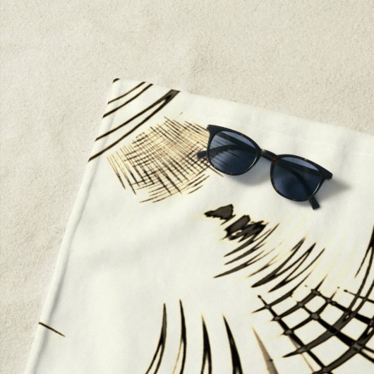 交差したナットブラウンの曲線トレース、明るい背景 ビーチタオル (インサイチュ)