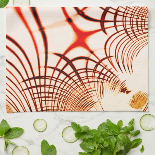 交差した赤茶色の曲線のトレース、エイジドエフェクト キッチンタオル (折り畳み)