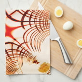 交差した赤茶色の曲線のトレース、エイジドエフェクト キッチンタオル (四つ折り)