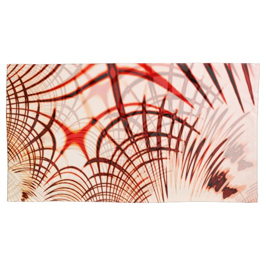 交差した赤茶色の曲線のトレース、エイジドエフェクト 枕カバー (正面左)