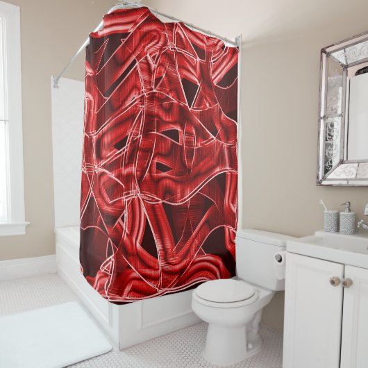 交差し、重なっている赤いアクリルリボン切り出し シャワーカーテン (インサイチュ)