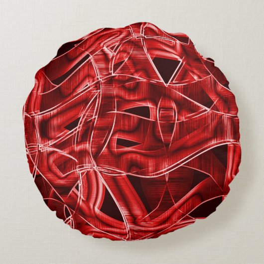 交差し、重なっている赤いアクリルリボン切り出し ラウンドクッション (裏面)