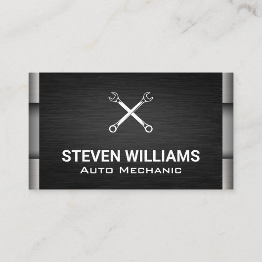 交差するレンチ |メタリックブラックシルバー 名刺 (正面)