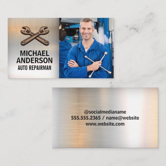 交差するレンチ | 整備士 名刺 (正面/裏面)