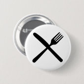 交差する食事用器具類のフォークおよびナイフ 缶バッジ (正面&裏面)