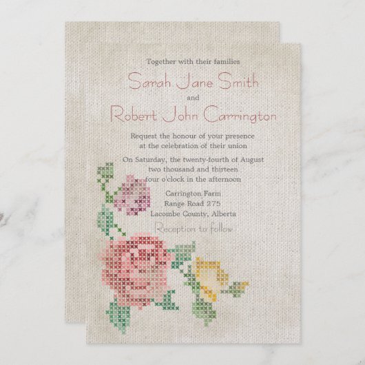 交差ステッチのアンティークの結婚式招待状 招待状 (正面/裏面)