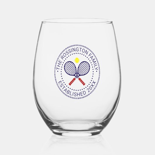 交差テニスラケットファミリー名日付Estd NC ステムなしワイングラス (正面)