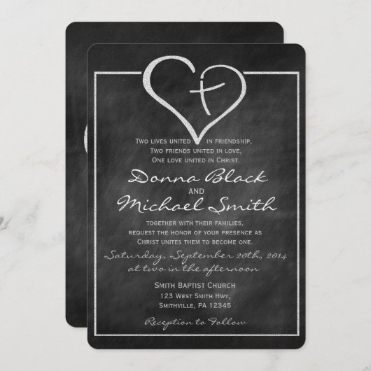 交差ハート宗教結婚式招待状 招待状 (正面/裏面)