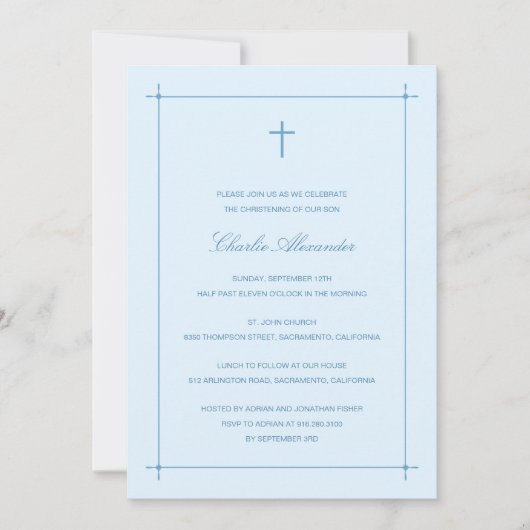 交差バプテ縁どィスマ/《キリスト教》洗礼式や命名式招待状 招待状 (正面)