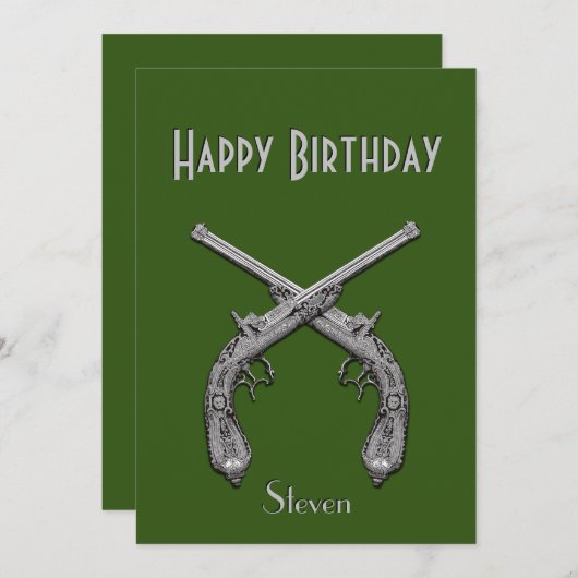 交差ピストルズグリーン誕生日パーティーの招待 招待状 (正面/裏面)