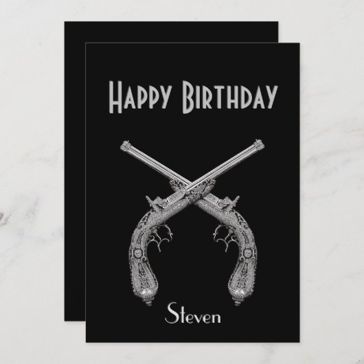 交差ピストルズブラック誕生日パーティーの招待 招待状 (正面/裏面)