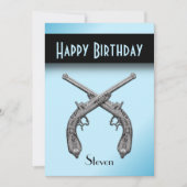 交差ピストルズブルー誕生日パーティーの招待 招待状 (正面)