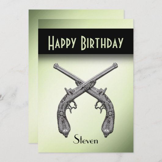 交差ピストル誕生日パーティーの招待 招待状 (正面/裏面)