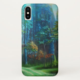 交差点のある神秘的な森の風景 iPhone X ケース