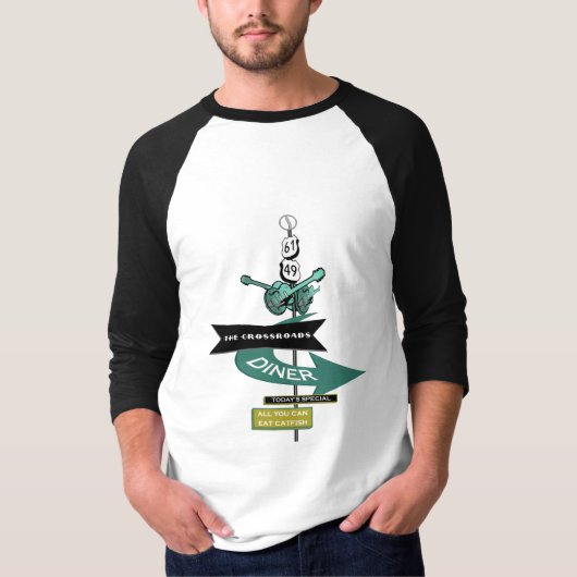 交差道路のヴィンテージのダイナーの印 Tシャツ (正面)