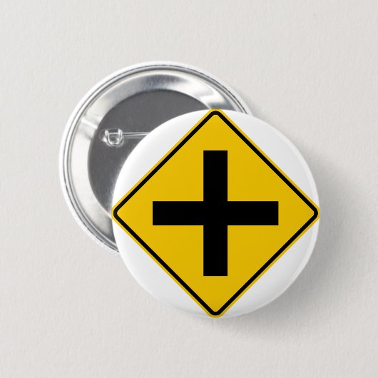 交差道路の交差のハイウェーの印 缶バッジ (正面&裏面)