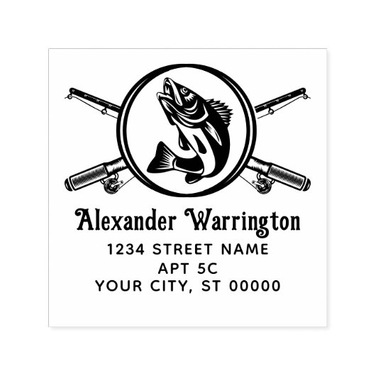 交差魚釣りロッドのリール、魚の名前Retnアドレス セルフインキングスタンプ (デザイン)