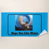 交換おもしろい可能な犬の写真と文字、青 ビーチタオル (正面)