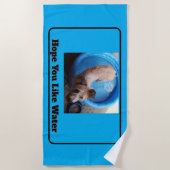 交換おもしろい可能な犬の写真と文字、青 ビーチタオル (正面)